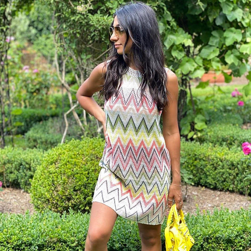 Drawstring Colorful Contrast Pleated Dress