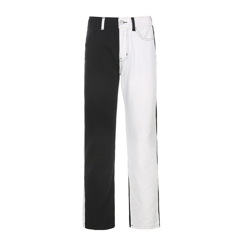 Ladies Jeans High Waist Contrast Stitching Straight High Waist Jeans
