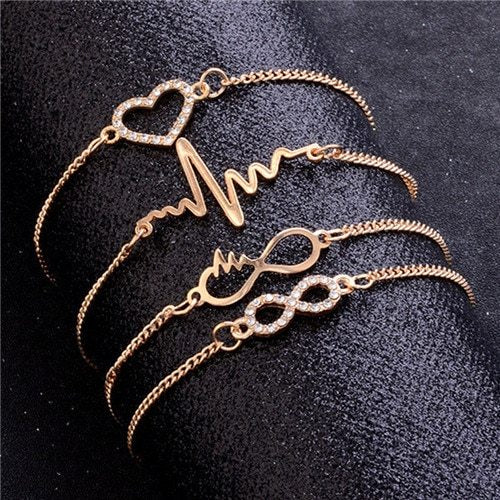 Modyle Gold Color Crystal Wedding Bracelets Set CZ Stone Heart Bracelets Bangles For Woman