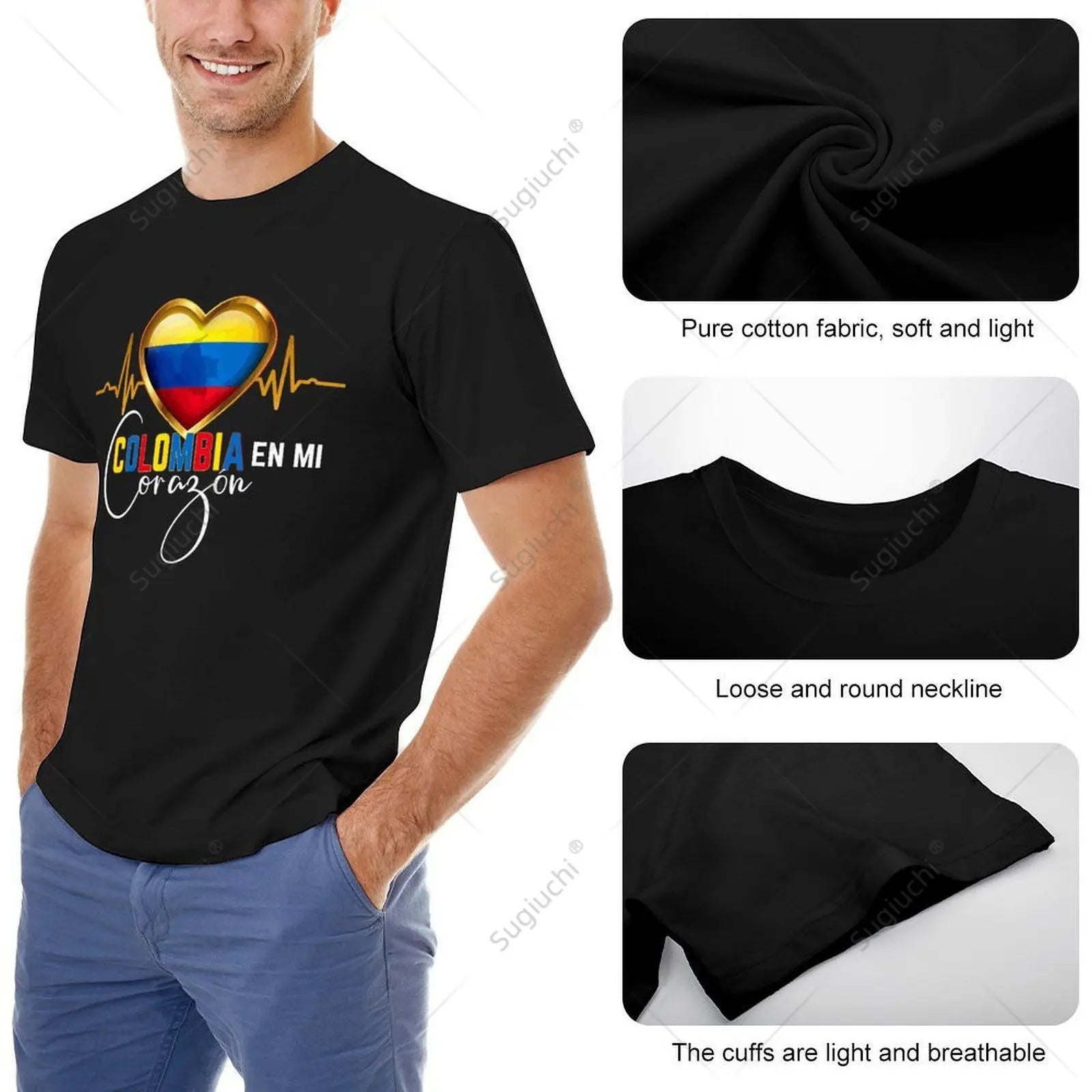 Unisex Men Colombia En Mi Corazon Colombian Pride Tshirt Tees T Shirts Women Boys 100% Cotton T-Shirt