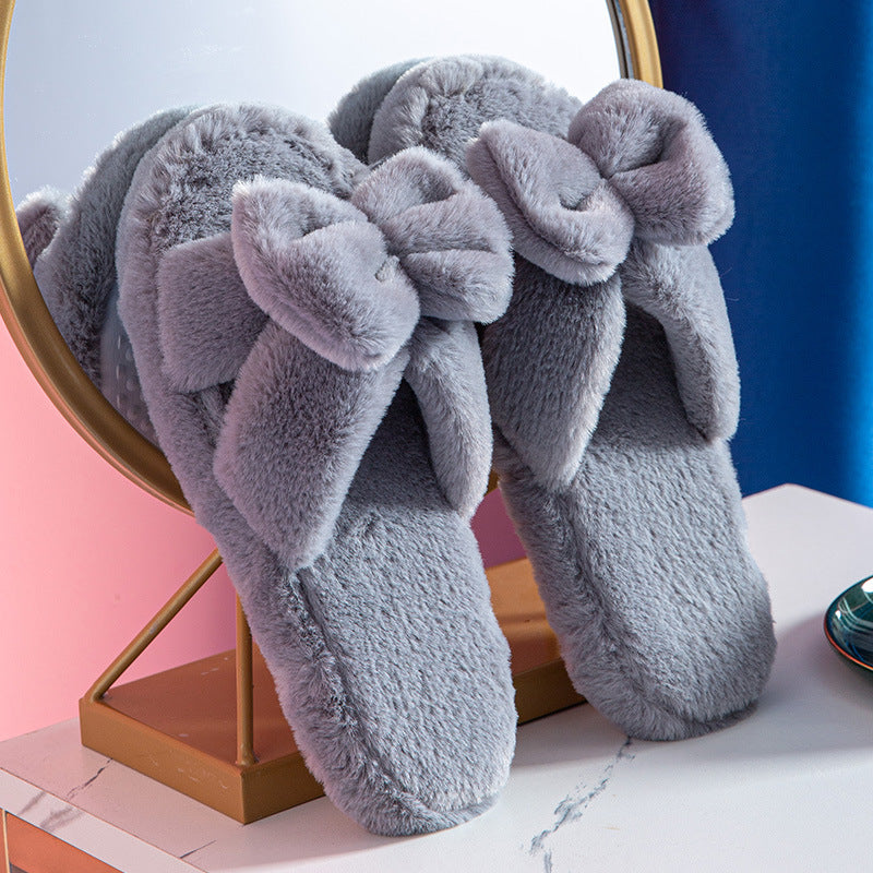 Bowknot Plush Cotton Slippers