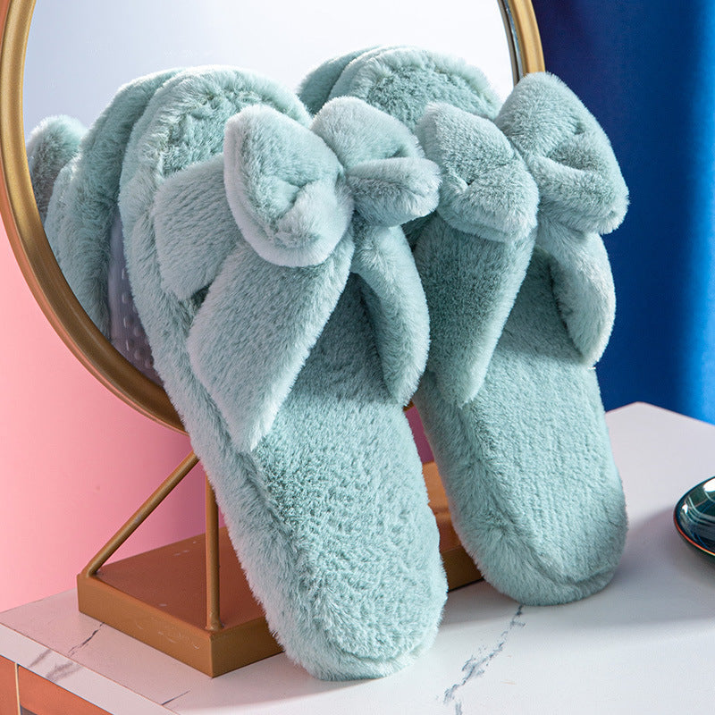 Bowknot Plush Cotton Slippers