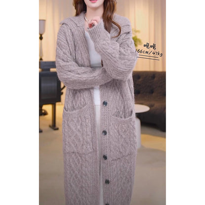 Gray Knitted Cardigan for Women | Boho High Collar Coat